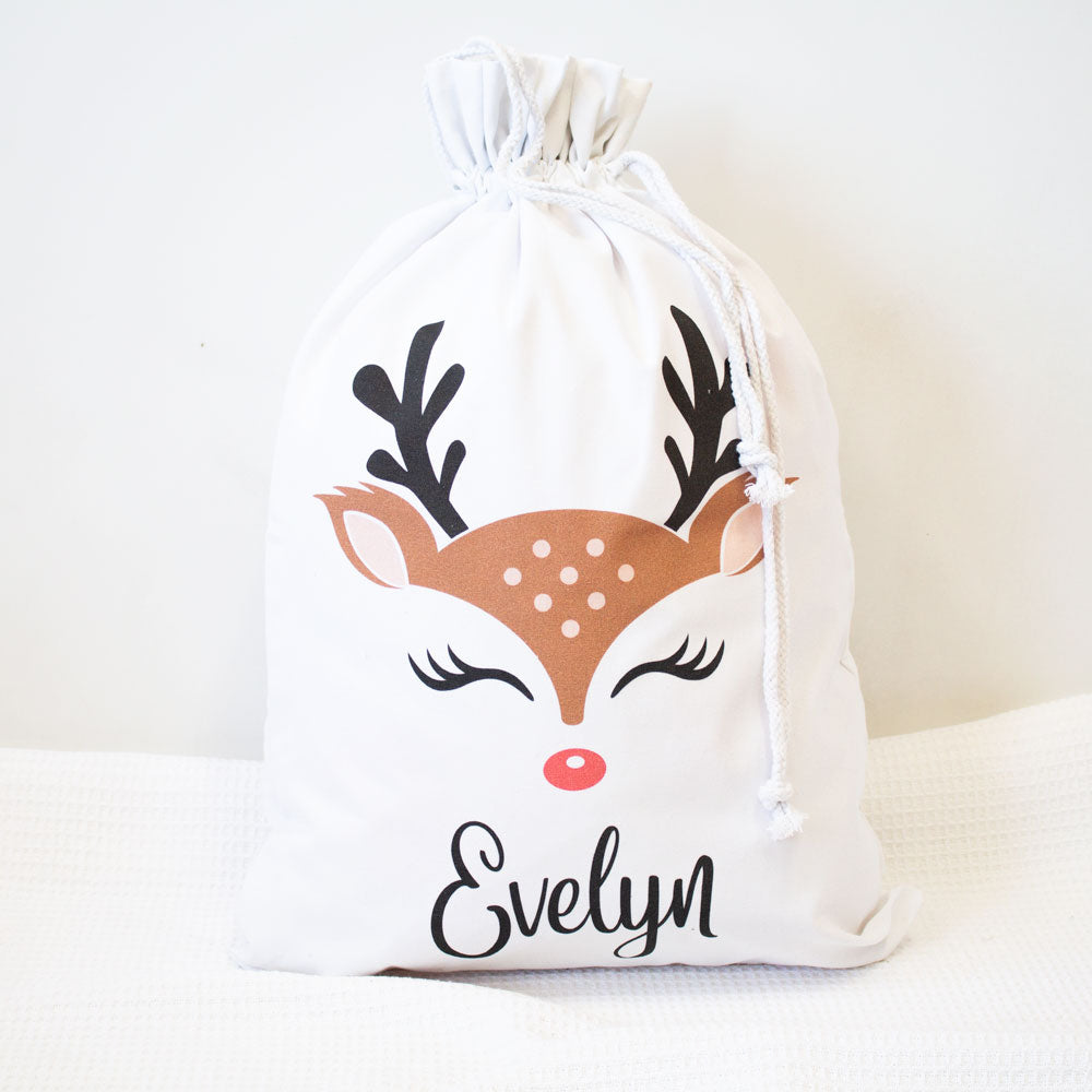 Santa Sack - Reindeer Face - Custom Name