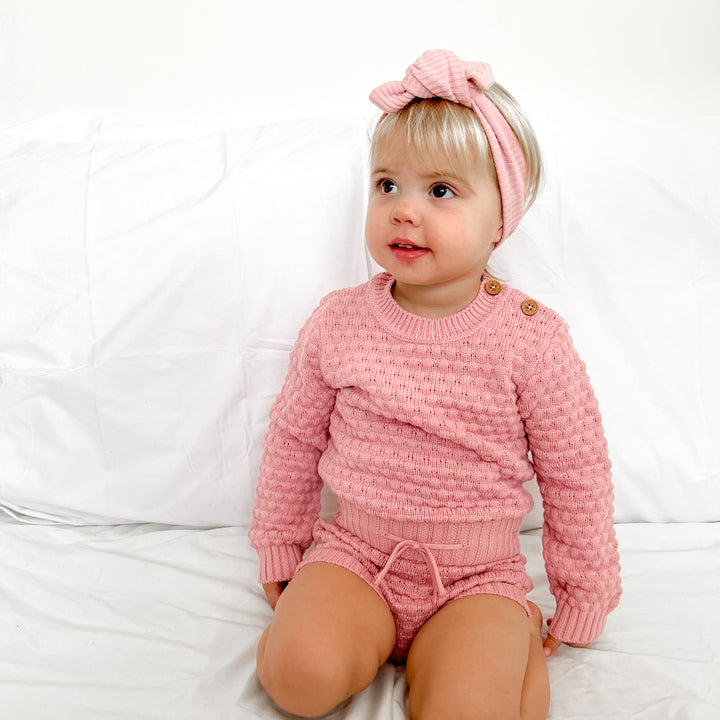 baby girls rosewater pink bubble knitted bloomers