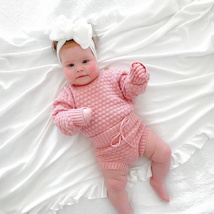 baby girls rosewater pink bubble knitted bloomers