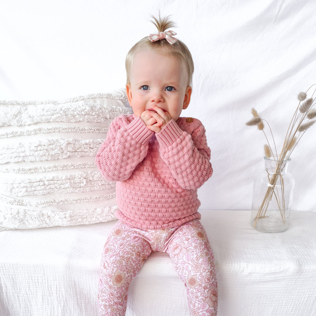 baby girls rosewater pink bubble knitted jumper