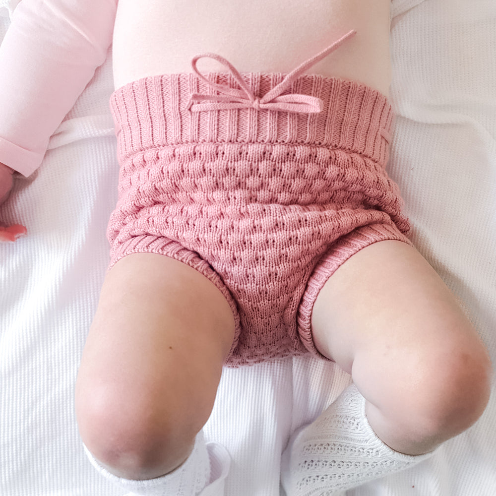 baby girls rosewater pink bubble knitted bloomers