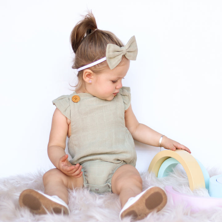 Muslin Button Romper - Sage