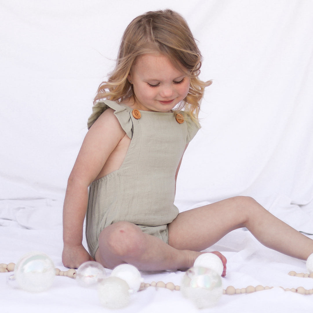 Muslin Button Romper - Sage