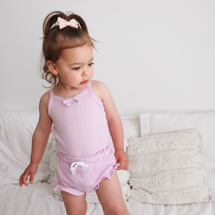 Dainty Waffle Singlet & Shorties Set - Sweetest Lilac