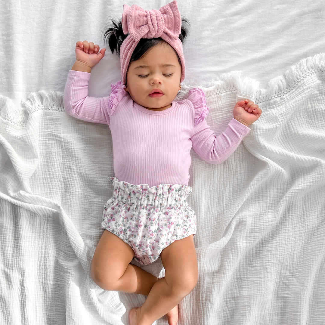 baby lilac long sleeve bodysuit with flutter