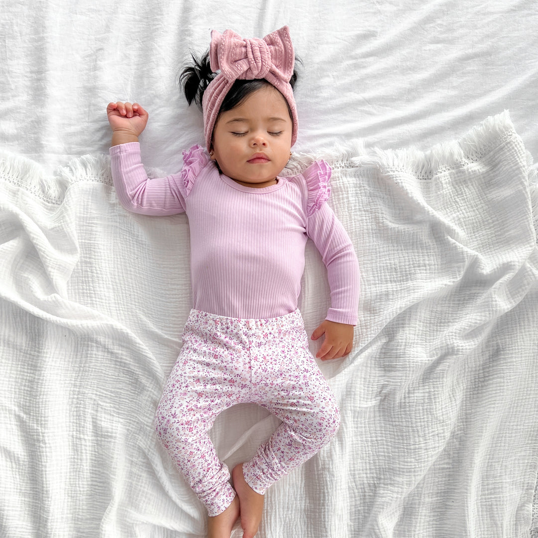 baby lilac long sleeve bodysuit with flutter