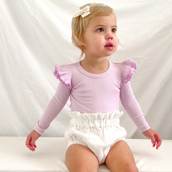 baby lilac long sleeve bodysuit with flutter