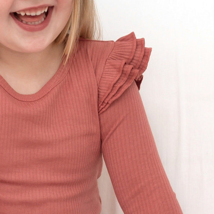 Baby girls Tuscany ribbed long sleeve top with flutter 