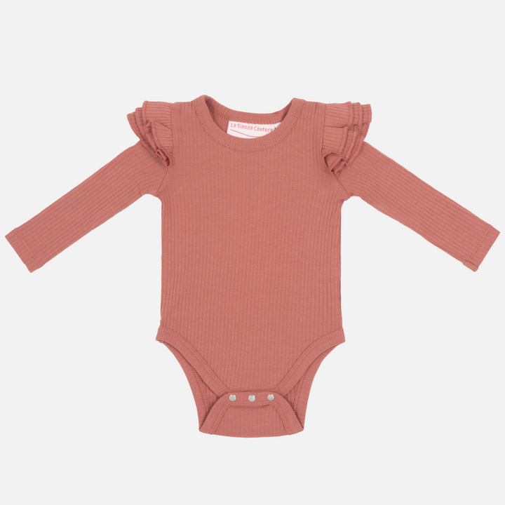 Baby girls Tuscany ribbed long sleeve bodysuit with flutter 