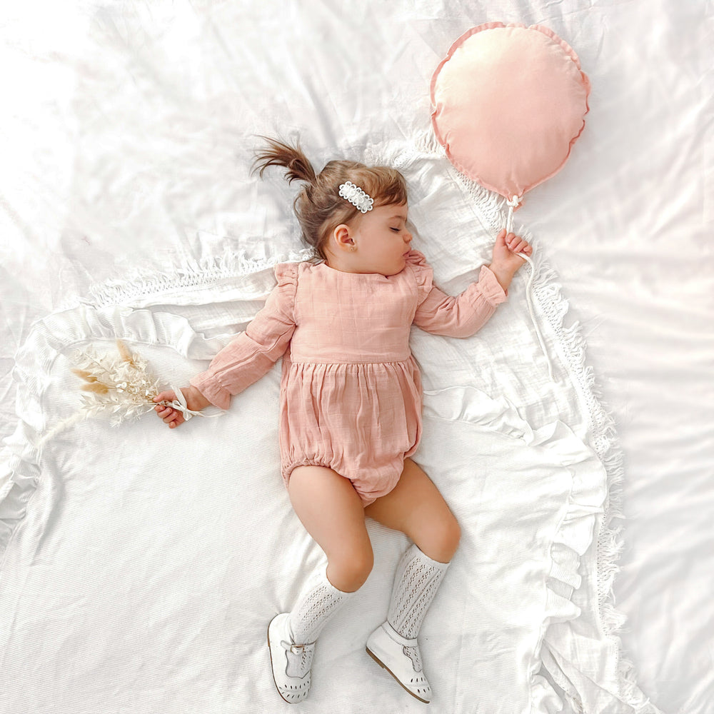 baby girl vintage pink muslin long sleeve romper