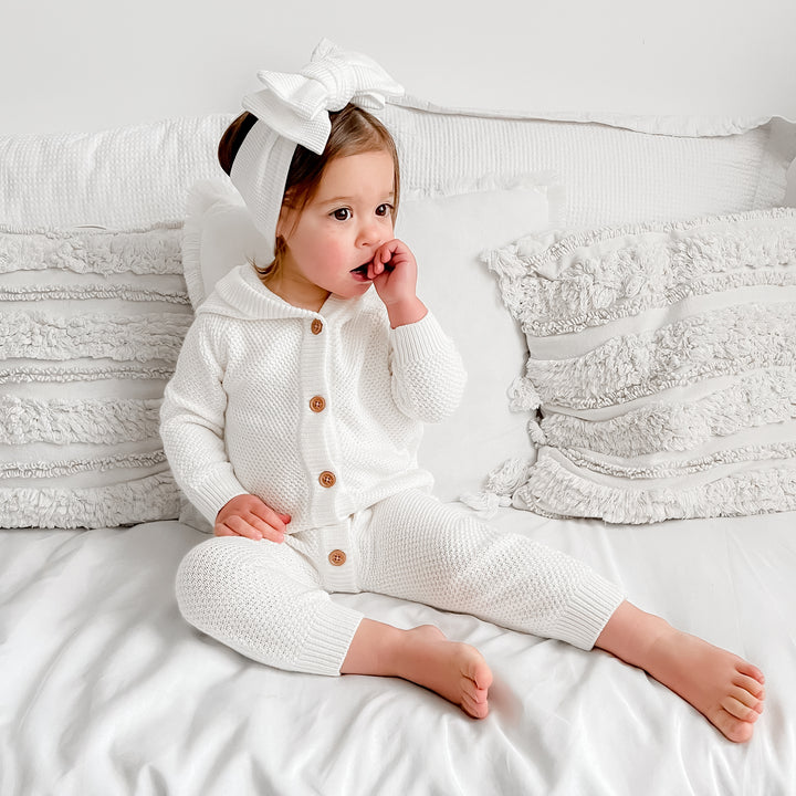 White long sleeve toddler romper with hood