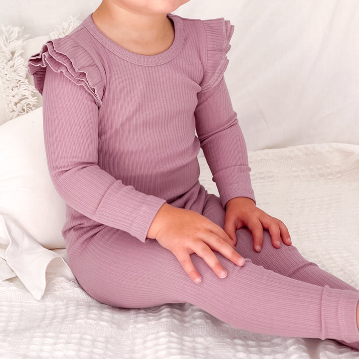 Baby girl toddler wild orchid ribbed long sleeve top with flutters