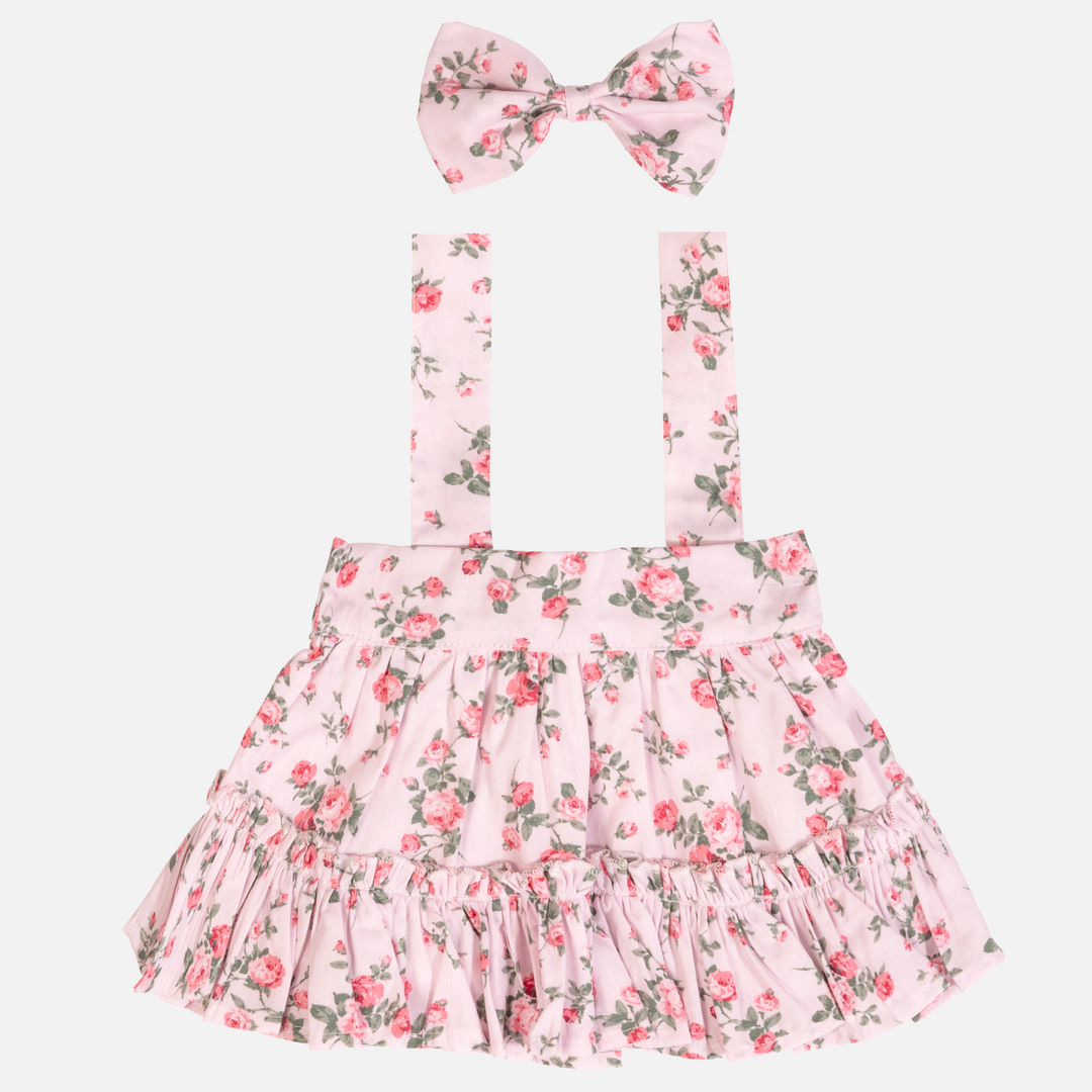 Girls floral skirt with suspenders & bow