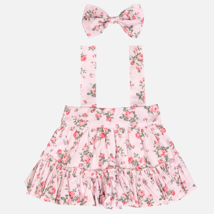 Girls floral skirt with suspenders & bow