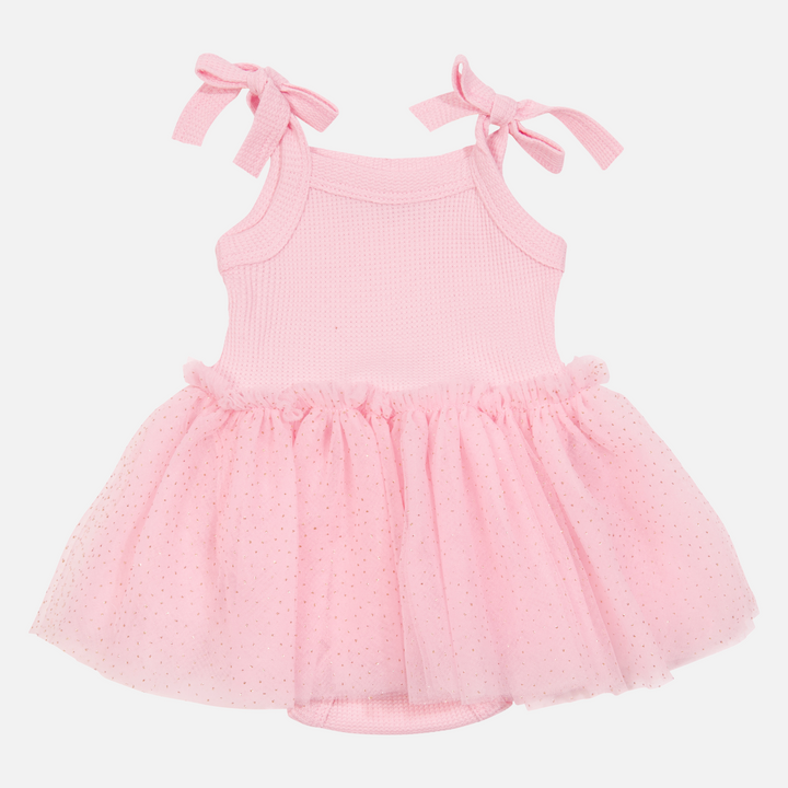 Tie Up Waffle Tutu Dress - Pink Blossom