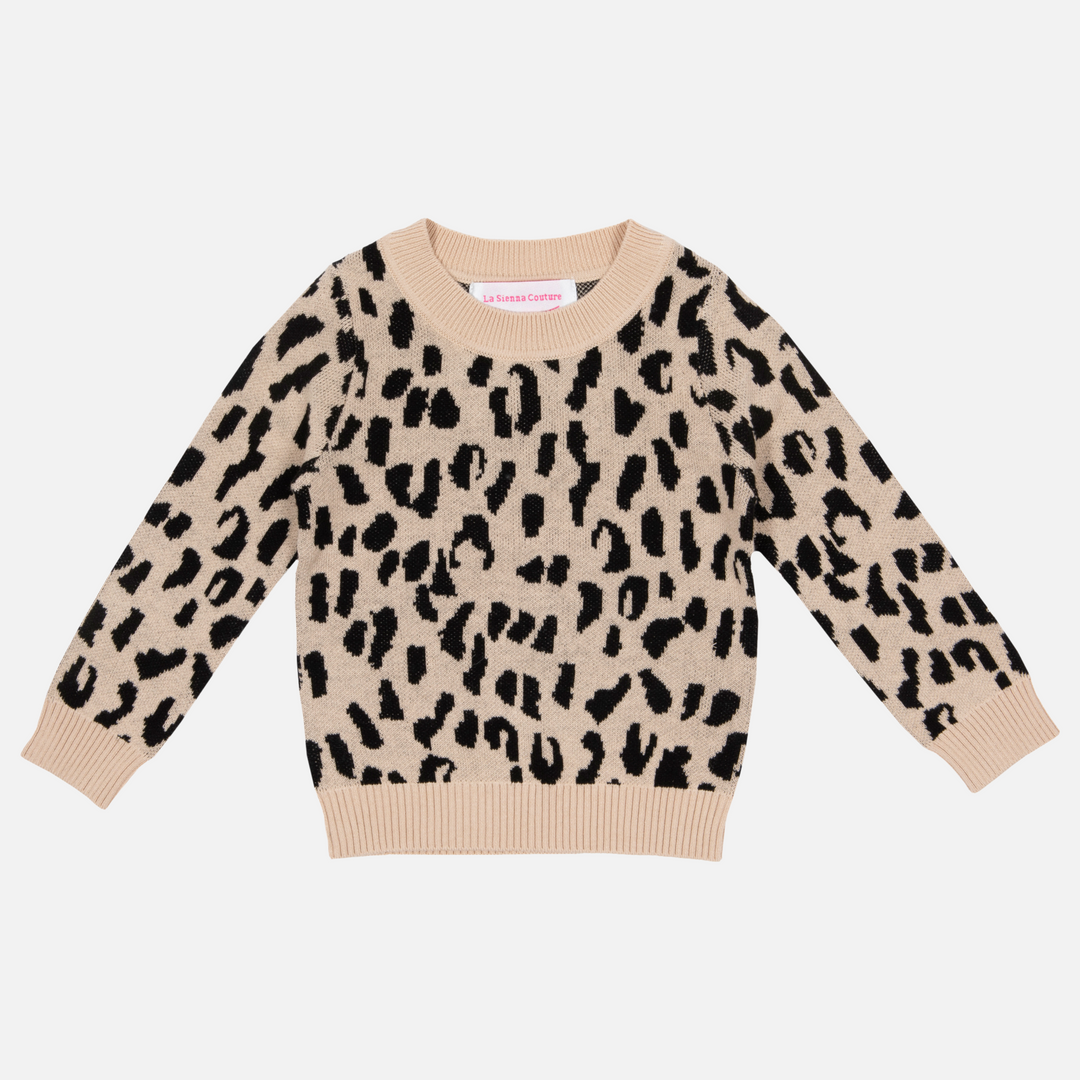 baby girls oatmeal leopard long sleeve knit jumper