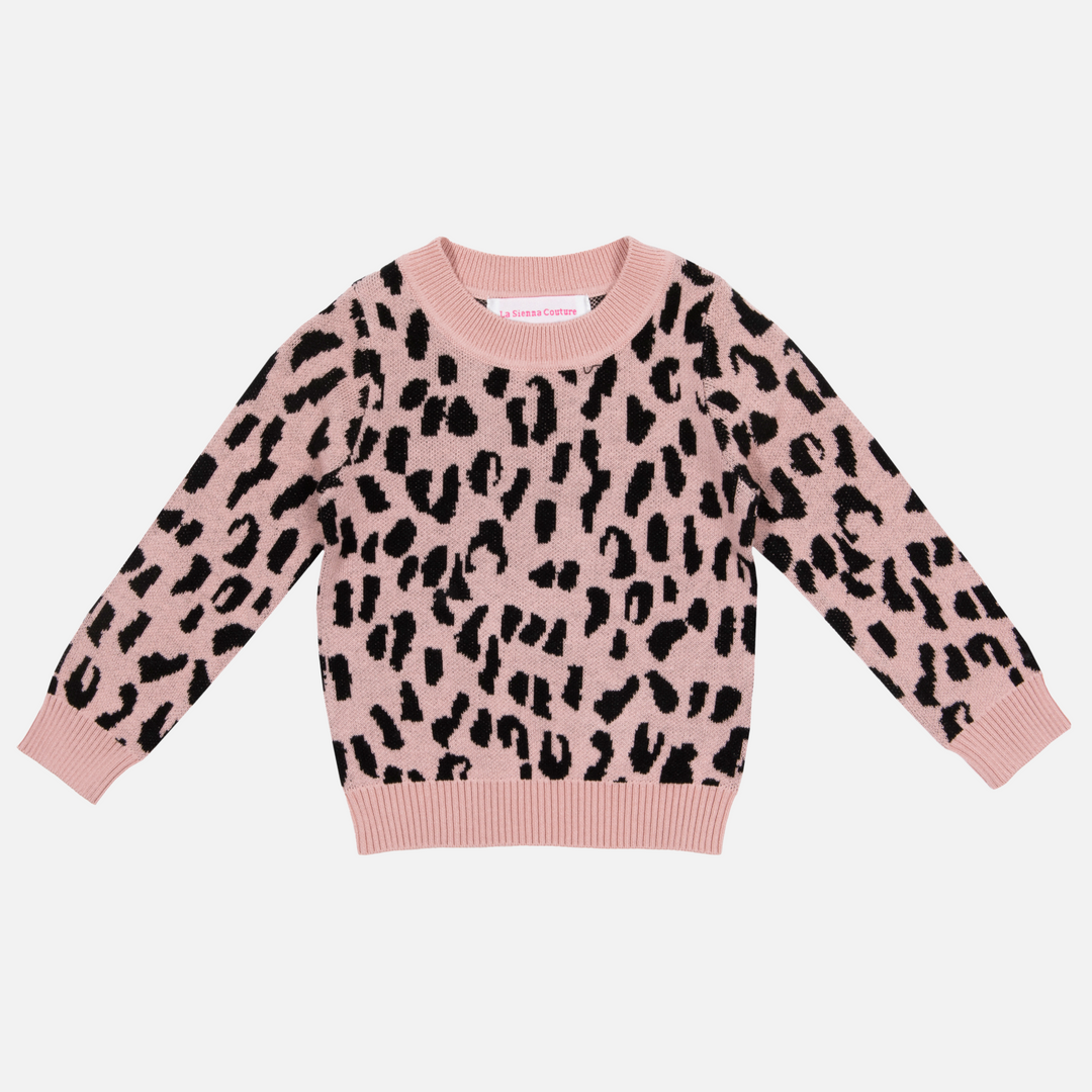 baby girls Rosewood leopard long sleeve knit jumper
