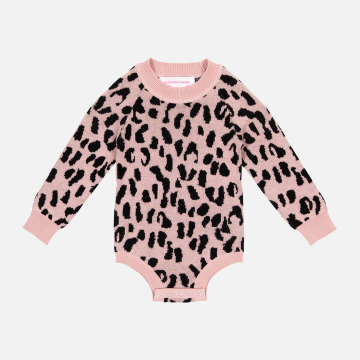 Rosewood baby girl long sleeve leopard knitted romper