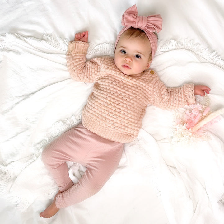 baby girls vintage pink colour bubble knitted jumper